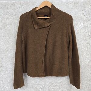 Eileen Fisher Bouclé Wool Wrap Sweater Womens PM Brown Asymmetrical Minimalist